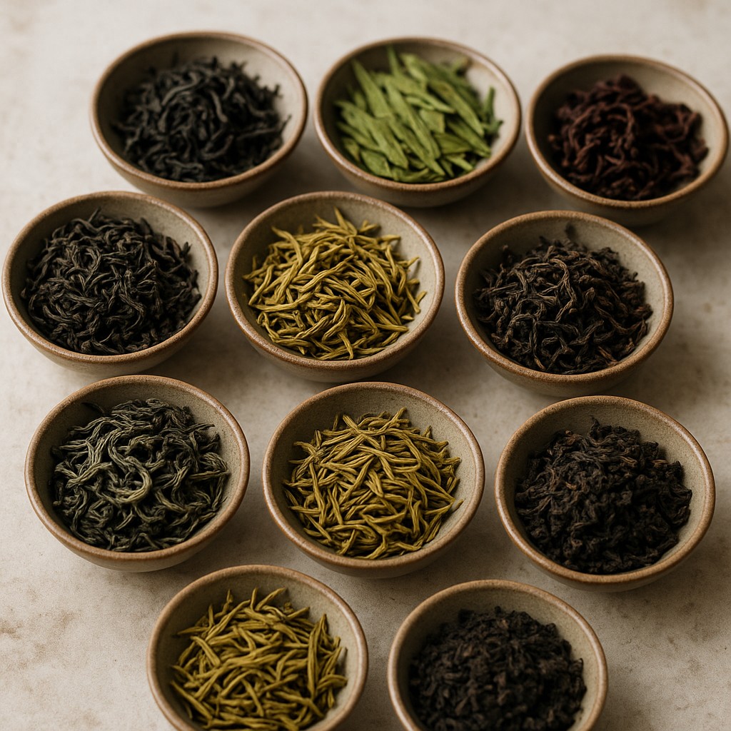 茶席与茶具摆放示意，茶壶与茶杯成组陈设